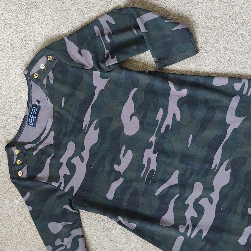 VGUC Duffield Lane camouflage knee length swing dress with three quarter sleeves - Picture 2 of 5